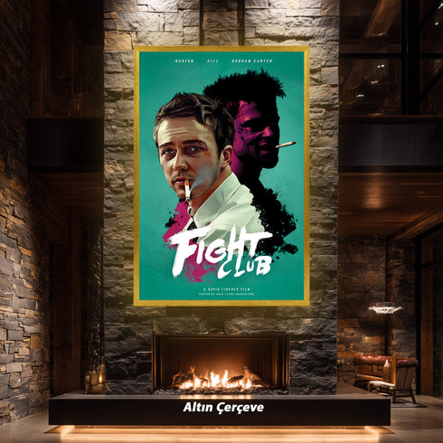 Fight Club Tyler Durden ve Brad Pitt Portre Kanvas Tablo | David Fincher Kült Film ve Psikolojik Gerilim Duvar Sanatı