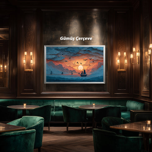 Bulutlar Arasında Gün Batımı ve Yelkenli Tablosu Soyut Deniz Manzarası Modern Kanvas Duvar Dekoru Salon Ofis Yatak Odası İçin Büyük Boy Sanatsal Tasarım