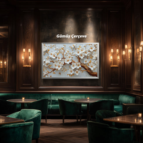 Altın Dallı Beyaz Çiçekli Ağaç Dalı Tablosu Kabartmalı Lüks Modern Kanvas Duvar Dekoru Salon Yatak Odası İçin Şık Tasarım