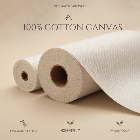 two rolls of 100% cotton canvas, which are described as having an excellent texture, eco-friendly, and waterproof properties.