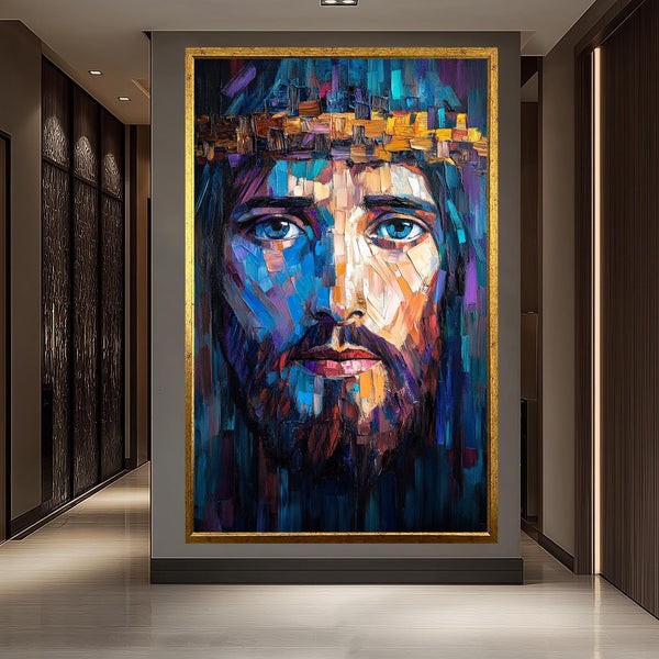 Abstract Jesus Portrait , Jesus Colorful Canvas Art , Modern Religious Wall Art, Expressionist Christian Canvas, Colorful Spiritual Painting