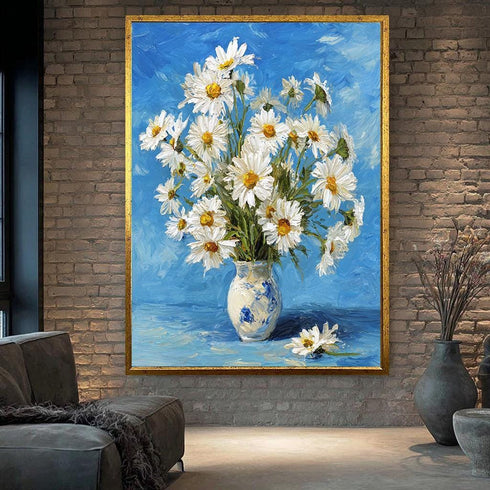 Beyaz Çiçekler Kavanozda Tablo