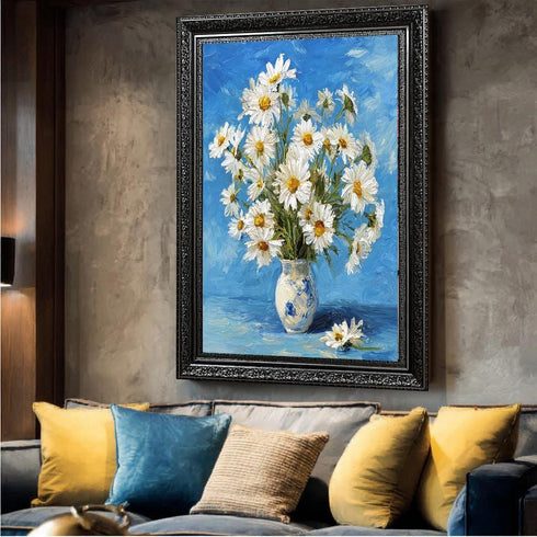 Beyaz Çiçekler Kavanozda Tablo