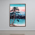 Japanese Woodblock Canvas Art, Mount Fuji Print, Pine Tree Lake Landscape, Pink Sunset Sky, Shin Hanga Style, Asian Wall Decor