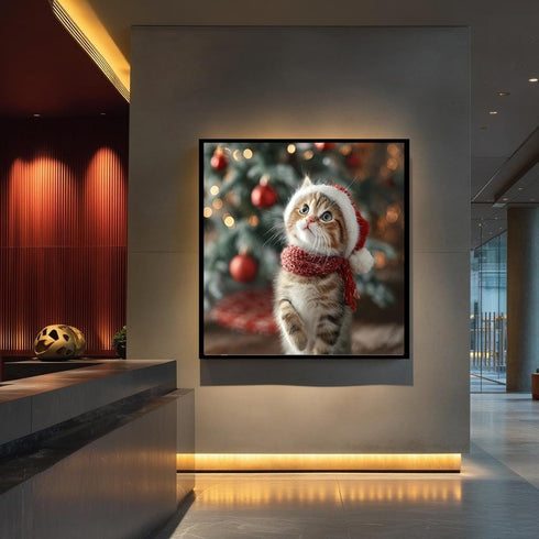 Yılbaşı Ağacı ve Minik Kedi Tablo