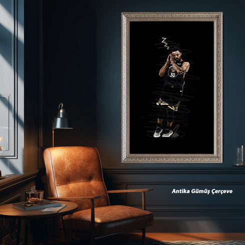 Stephen Curry Night Night İkonik Poz Scribble Art Kanvas Tablo | Golden State Warriors NBA Duvar Sanatı | Basketbolcu Kanvas Tablo