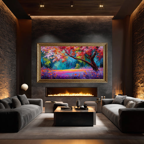 Renkli Sonbahar Ağacı Tablosu Soyut Empresyonist Manzara Kanvas Duvar Dekoru Salon Yatak Odası İçin Büyük Boy Canlı Tasarım