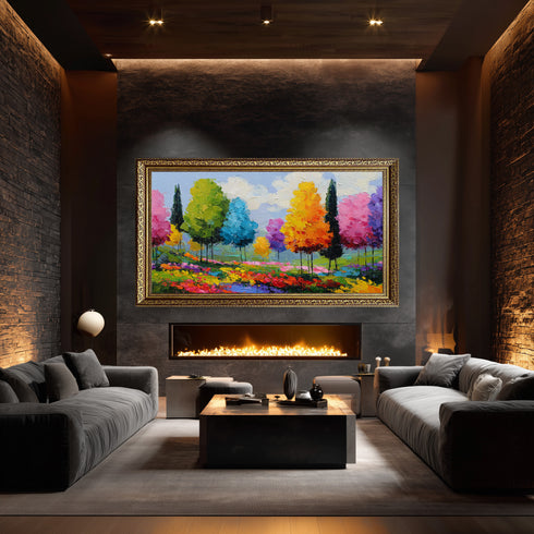 Renkli Ağaçlar Manzara Tablosu Soyut Modern Empresyonist Kanvas Duvar Dekoru Salon Yatak Odası Ofis İçin Büyük Boy Canlı Tasarım
