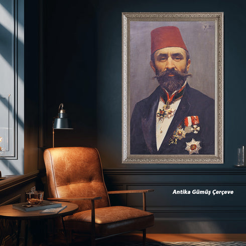 Osmanlı Paşası Portre Sanat Tablosu Poster, Fesli ve Nişanlı Erkek Figürü ile Klasik Tarihi Duvar Sanatı Dekoratif Baskı