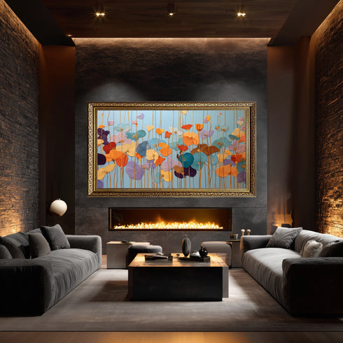 Renkli Kabartmalı Görünümlü Çiçekler Tablosu Modern Soyut Floral Kanvas Duvar Dekoru Salon Yatak Odası Ofis İçin Büyük Boy Şık Tasarım