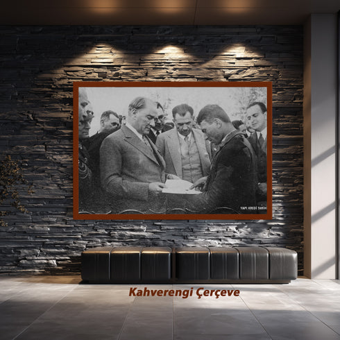 Atatürk Halkla Görüşürken Tarihi Fotoğraf Kanvas Tablo Siyah Beyaz Cumhuriyet Dönemi Duvar Dekoru