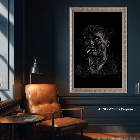 Peaky Blinders Thomas Shelby Sigara İçen Portre Scribble Art Kanvas Tablo | Cillian Murphy Gangster Duvar Sanatı