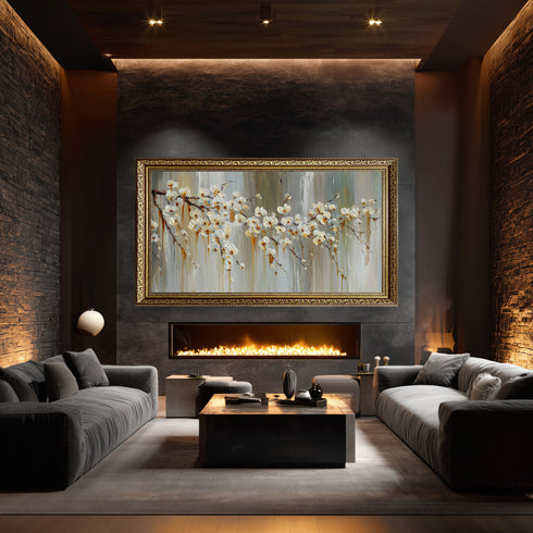 Beyaz Çiçekli Dal Tablosu Modern Soyut Floral Kanvas Duvar Dekoru Salon Yatak Odası Ofis İçin Büyük Boy Zarif Tasarım