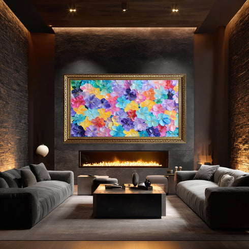 Renkli Pastel Çiçekler Tablosu Soyut Modern Floral Kanvas Duvar Dekoru Salon Yatak Odası Çocuk Odası İçin Canlı ve Neşeli Tasarım