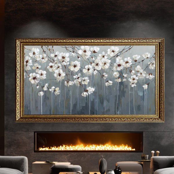 Beyaz Çiçekli Dal Tablosu Modern Soyut Floral Kanvas Duvar Dekoru Salon Yatak Odası Ofis İçin Büyük Boy Zarif Tasarım (Kopya)