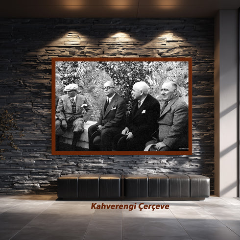 Atatürk ve Devlet Adamları Bahçe Sohbeti Tarihi Fotoğraf Kanvas Tablo Siyah Beyaz Nostaljik Duvar Dekoru
