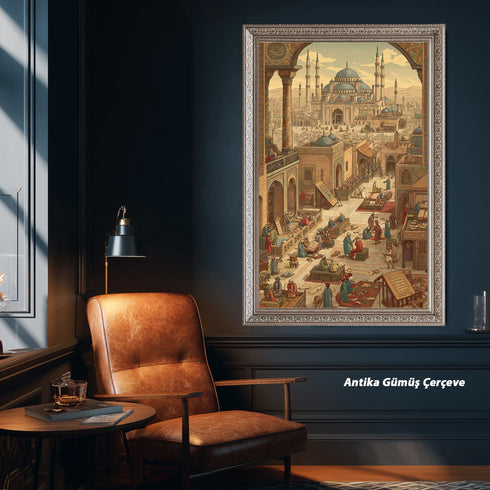 Osmanlı Medresesi ve İslam İlim Hayatı Tablosu, Tarihi İstanbul Sahnesi, Klasik İslami Mimari Duvar Sanatı