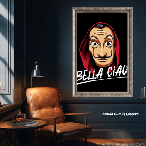 La Casa De Papel Salvador Dali Maskesi ve Bella Ciao Kanvas Tablo | Netflix Fenomen Dizi ve Soygun Temalı Duvar Sanatı