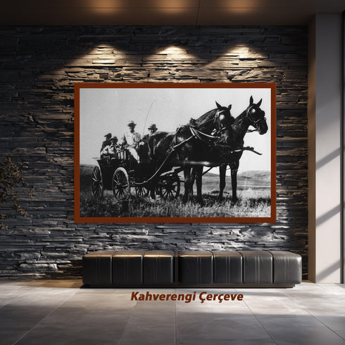 Atatürk Faytonda Tarihi Fotoğraf Kanvas Tablo Siyah Beyaz Nostaljik Duvar Dekoru