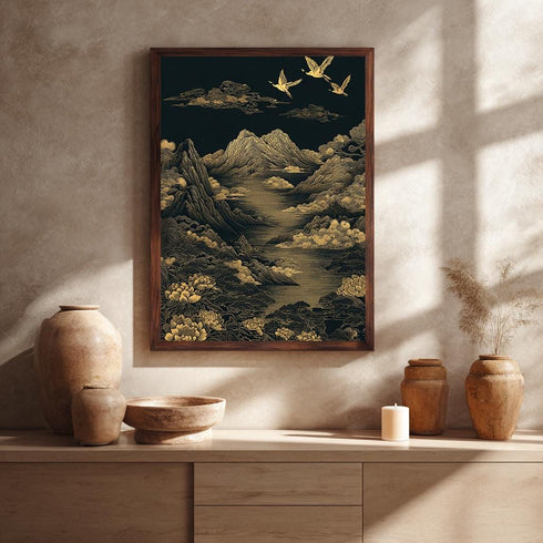 Oryantal Altın Asya Stili Dağlar Tablo