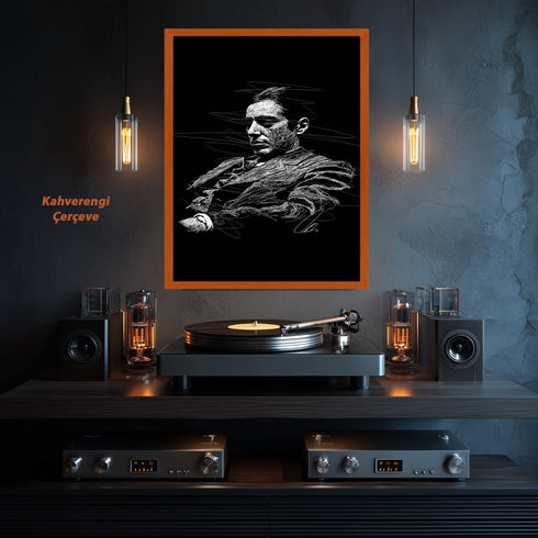 The Godfather Al Pacino Kanvas Tablo, Don Corleone Film Portresi Siyah Zemin Modern Duvar Dekoru, Sinema Temalı Sanat Eseri