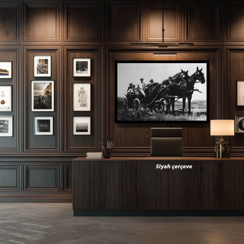 Atatürk Faytonda Tarihi Fotoğraf Kanvas Tablo Siyah Beyaz Nostaljik Duvar Dekoru