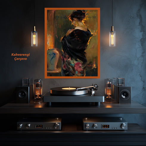 Arkadan Görünümlü Zarif Kadın Portresi, Duygusal Derinlik ve Dramatik Işıkla Yorumlanmış Modern ve Estetik Sanat Tablosu