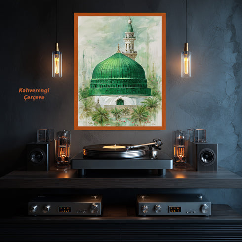 Yeşil Kubbe Mescid-i Nebevi Kanvas Tablo – Medine Ravza-i Mutahhara İslami Duvar Dekoru, Dini Huzur Temalı Salon Tabl