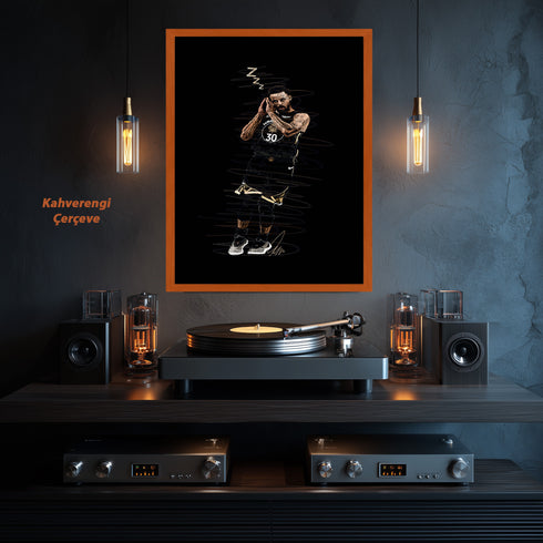 Stephen Curry Night Night İkonik Poz Scribble Art Kanvas Tablo | Golden State Warriors NBA Duvar Sanatı | Basketbolcu Kanvas Tablo