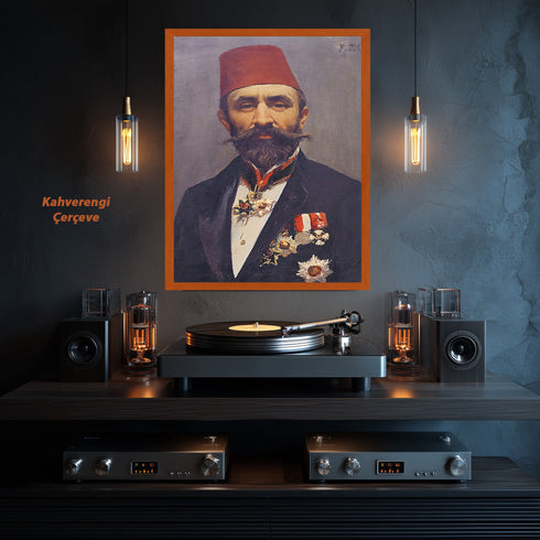 Osmanlı Paşası Portre Sanat Tablosu Poster, Fesli ve Nişanlı Erkek Figürü ile Klasik Tarihi Duvar Sanatı Dekoratif Baskı