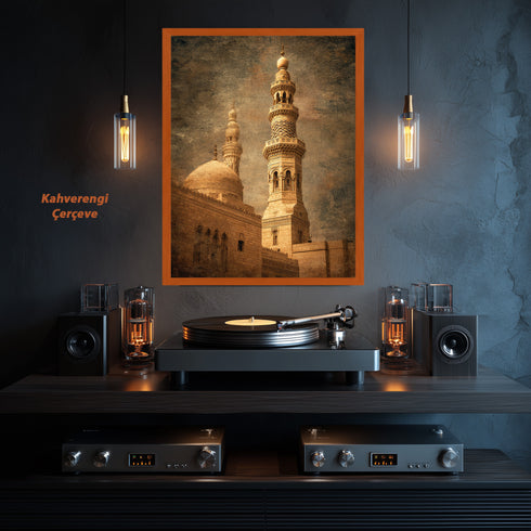 Tarihi Cami Minaresi ve Kubbe Kanvas Tablo – Osmanlı Mimari Temalı İslami Duvar Dekoru, Dini ve Klasik Salon Tablosu