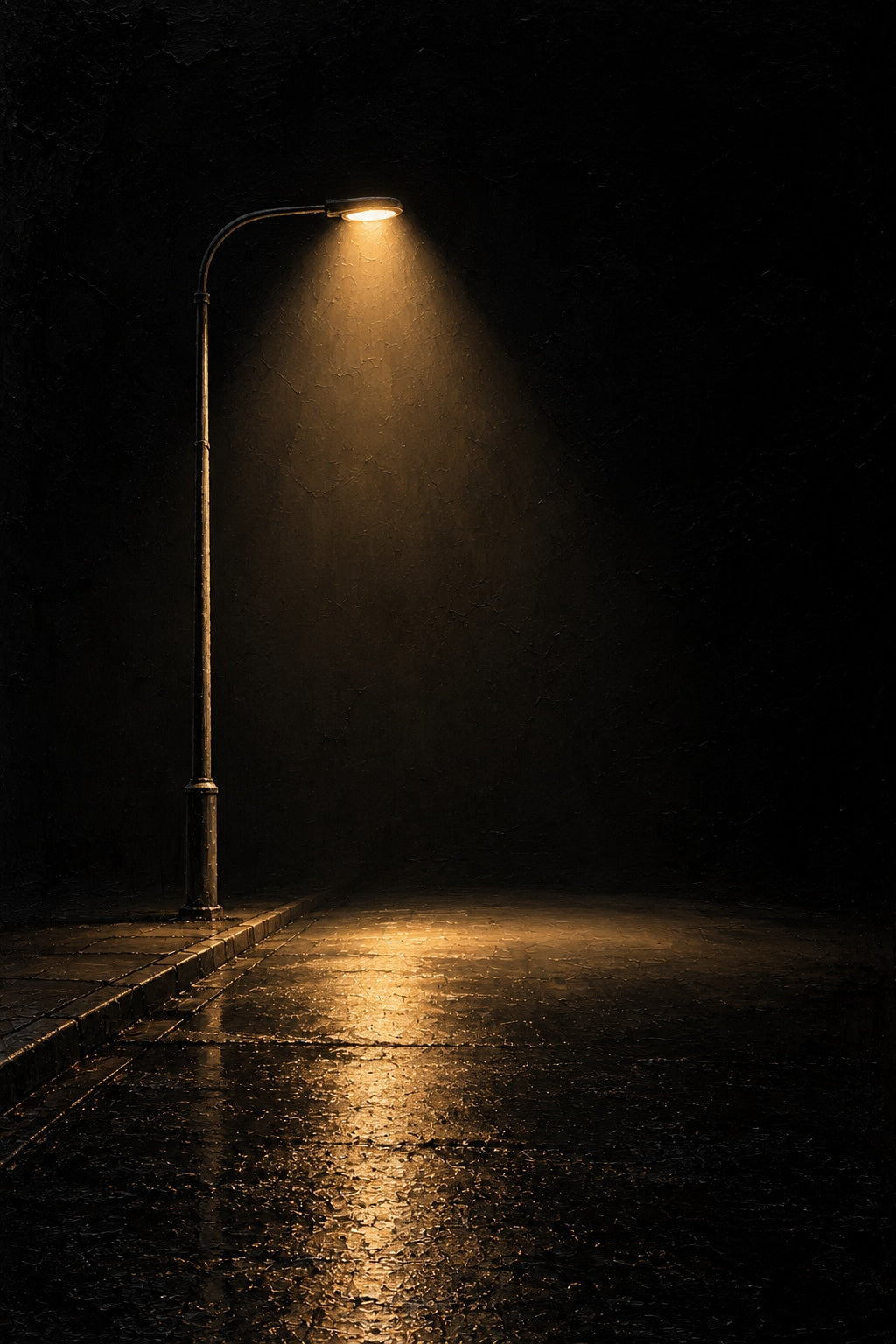 Yağmurlu Gece Sokak Lambası Vintage Noir Kanvas Tablo