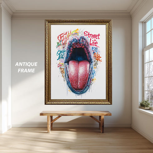 Bold Tongue Pop Art Street Style Canvas, Graffiti Mouth Wall Art, Urban Contemporary Print for Modern Loft or Teen Room Decor
