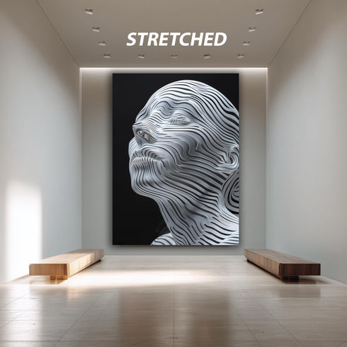 Abstract 3D Face Line Art Print, Surreal Contour Sculpture Wall Art, Futuristic Modern Canvas Poster for Minimalist Home or Office Decor