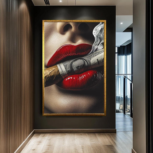 Ağzında Paradan Sigara Olan Kadın Tablo