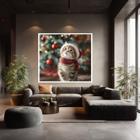 Yılbaşı Ağacı ve Minik Kedi Tablo