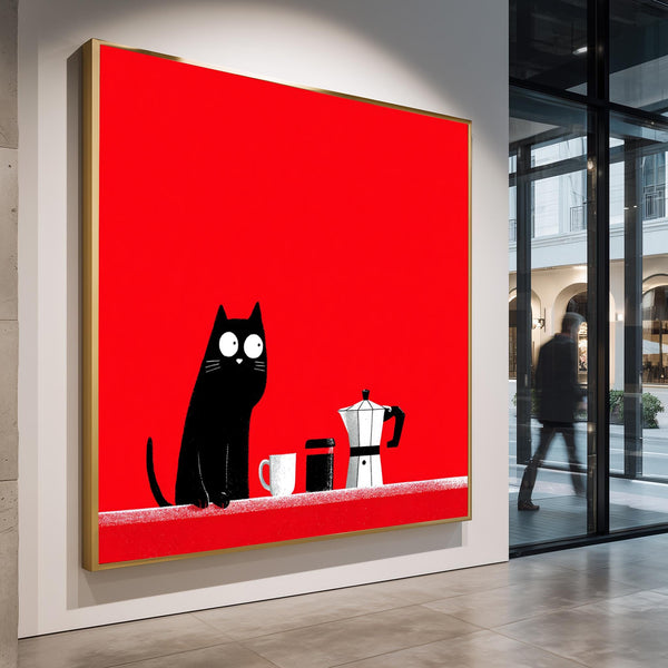 Kahve İçen Kedi Çizgi Tablo