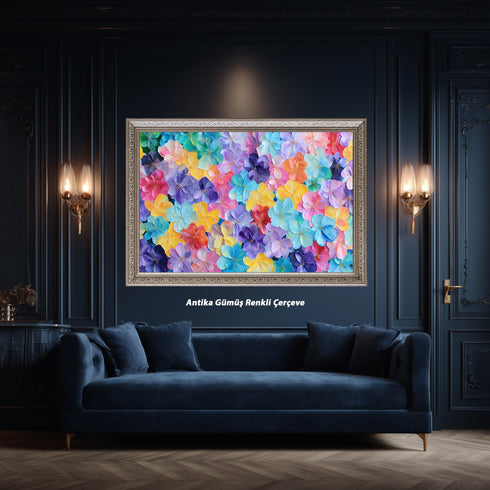 Renkli Pastel Çiçekler Tablosu Soyut Modern Floral Kanvas Duvar Dekoru Salon Yatak Odası Çocuk Odası İçin Canlı ve Neşeli Tasarım