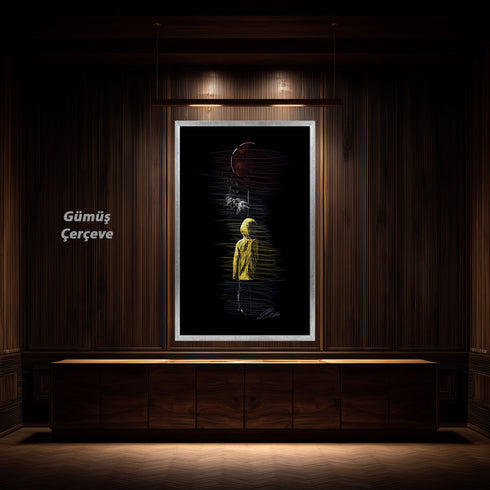 Georgie ve Kırmızı Balon Scribble Art Kanvas Tablo | Korku Filmi Efsanesi Duvar Sanatı