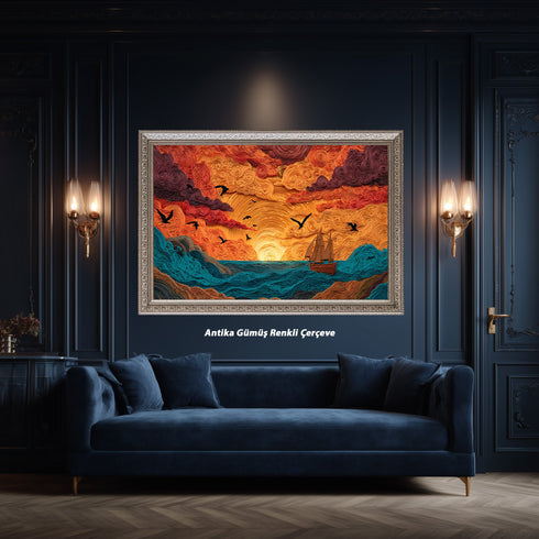 Gün Batımında Yelkenli Tablosu Soyut Deniz Manzarası Modern Kanvas Duvar Dekoru Salon Ofis Yatak Odası İçin Büyük Boy Sanatsal Tasarım