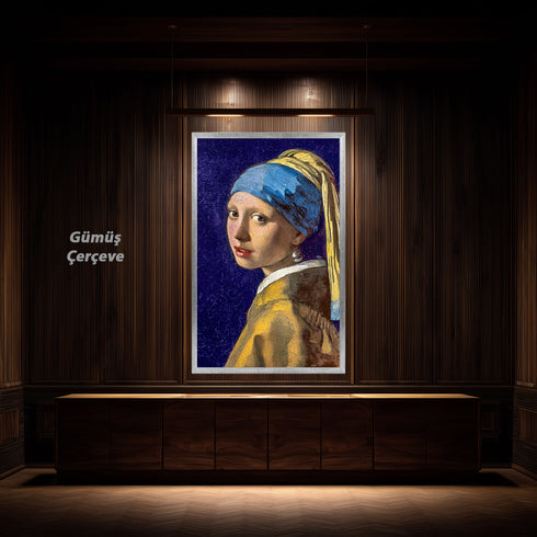 Klasik Portre Sanat Tablosu Poster, Mavi Başörtülü Kadın Figürü ile Zamansız Barok Stil Duvar Sanatı Dekoratif Baskı