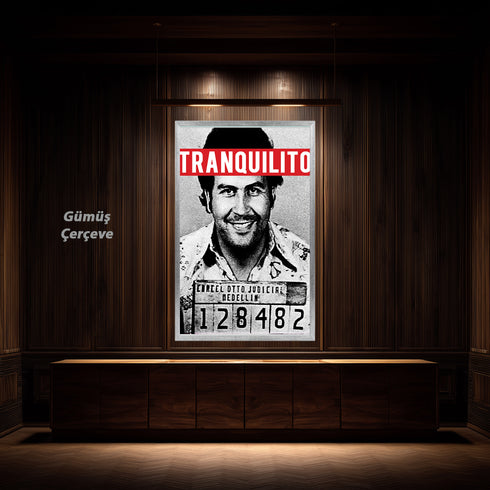 Pablo Escobar "Tranquilito" Sabıka Fotoğrafı Kanvas Tablo | Medellin Karteli Retro Narcos ve Pop Art Duvar Sanatı