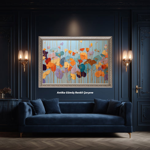 Renkli Kabartmalı Görünümlü Çiçekler Tablosu Modern Soyut Floral Kanvas Duvar Dekoru Salon Yatak Odası Ofis İçin Büyük Boy Şık Tasarım