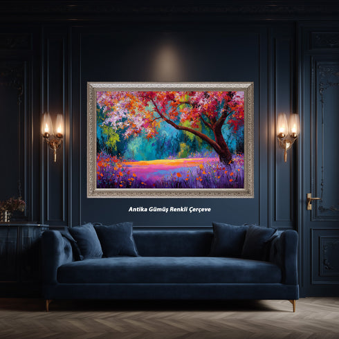 Renkli Sonbahar Ağacı Tablosu Soyut Empresyonist Manzara Kanvas Duvar Dekoru Salon Yatak Odası İçin Büyük Boy Canlı Tasarım