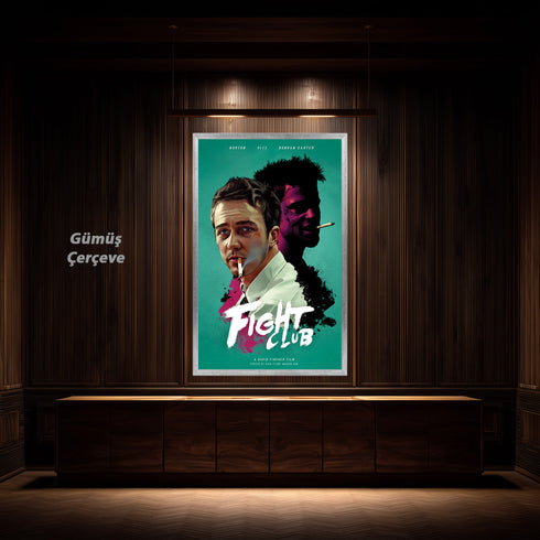 Fight Club Tyler Durden ve Brad Pitt Portre Kanvas Tablo | David Fincher Kült Film ve Psikolojik Gerilim Duvar Sanatı