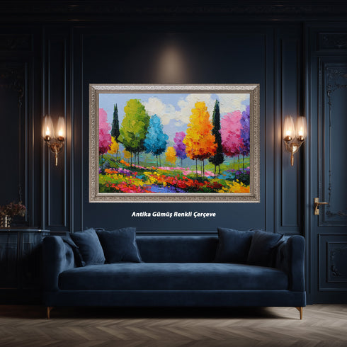 Renkli Ağaçlar Manzara Tablosu Soyut Modern Empresyonist Kanvas Duvar Dekoru Salon Yatak Odası Ofis İçin Büyük Boy Canlı Tasarım
