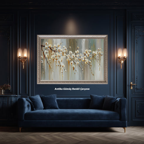 Beyaz Çiçekli Dal Tablosu Modern Soyut Floral Kanvas Duvar Dekoru Salon Yatak Odası Ofis İçin Büyük Boy Zarif Tasarım