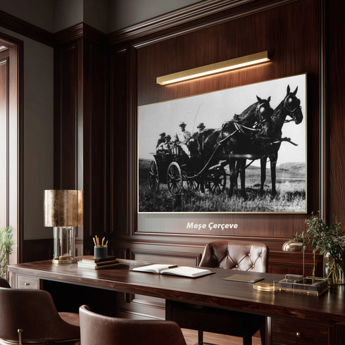 Atatürk Faytonda Tarihi Fotoğraf Kanvas Tablo Siyah Beyaz Nostaljik Duvar Dekoru