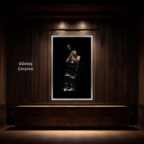 Stephen Curry Night Night İkonik Poz Scribble Art Kanvas Tablo | Golden State Warriors NBA Duvar Sanatı | Basketbolcu Kanvas Tablo