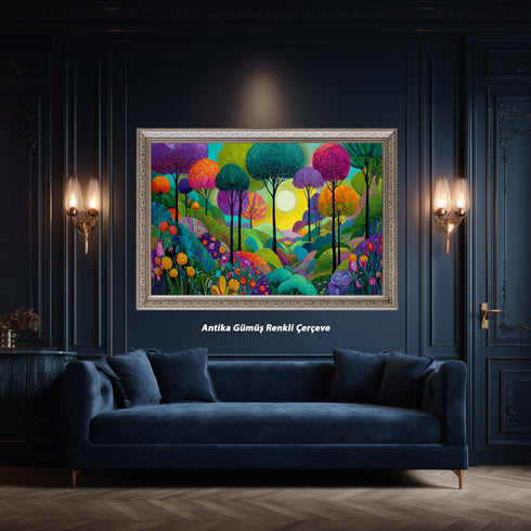 Renkli Hayal Ormanı Tablosu Soyut Modern Manzara Kanvas Duvar Dekoru Salon Çocuk Odası İçin Büyük Boy Canlı Tasarım